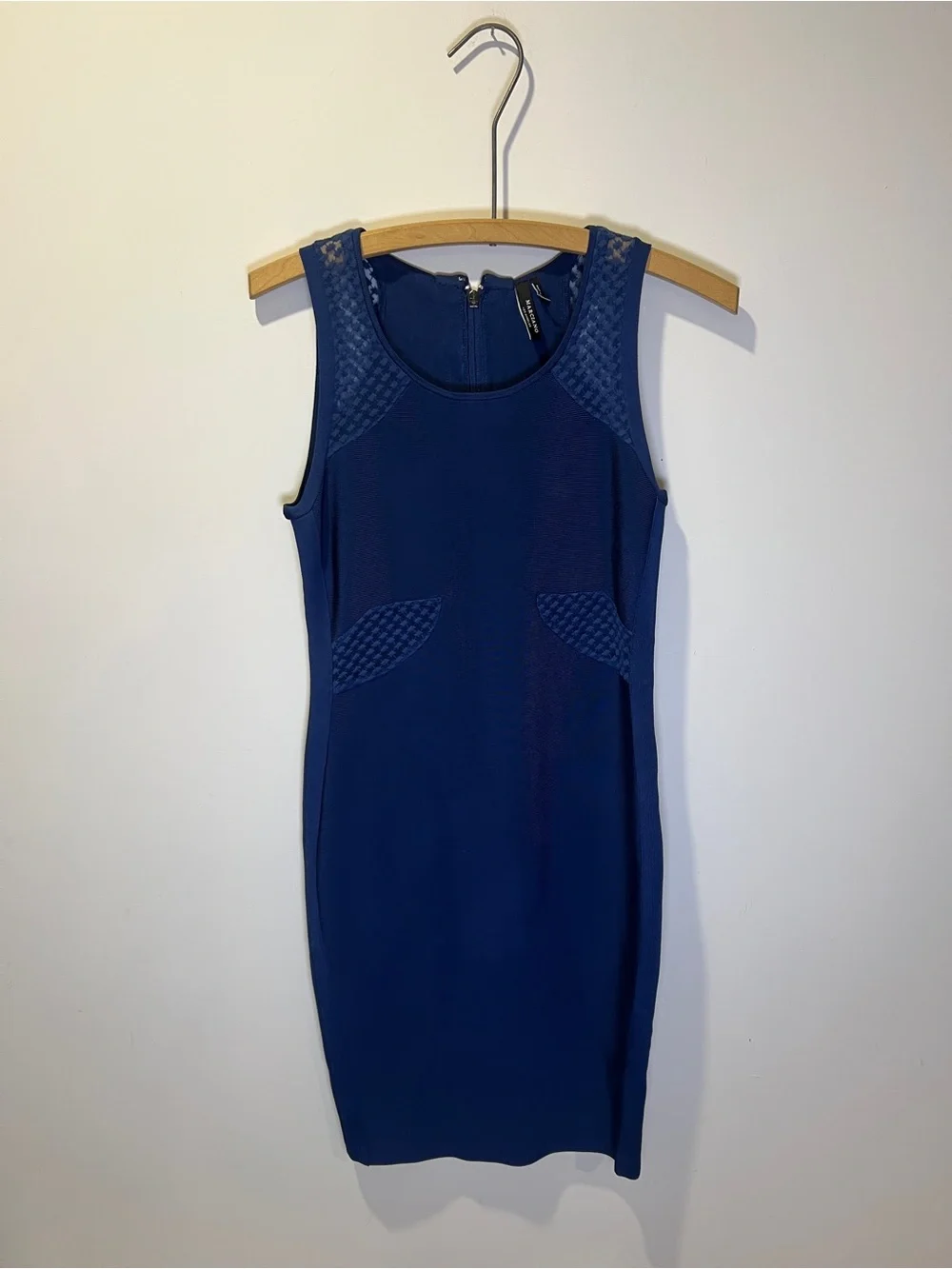 Marciano Royal Blue Textured Sleeveless Dress with Lace - size M - Picture 2 of 8